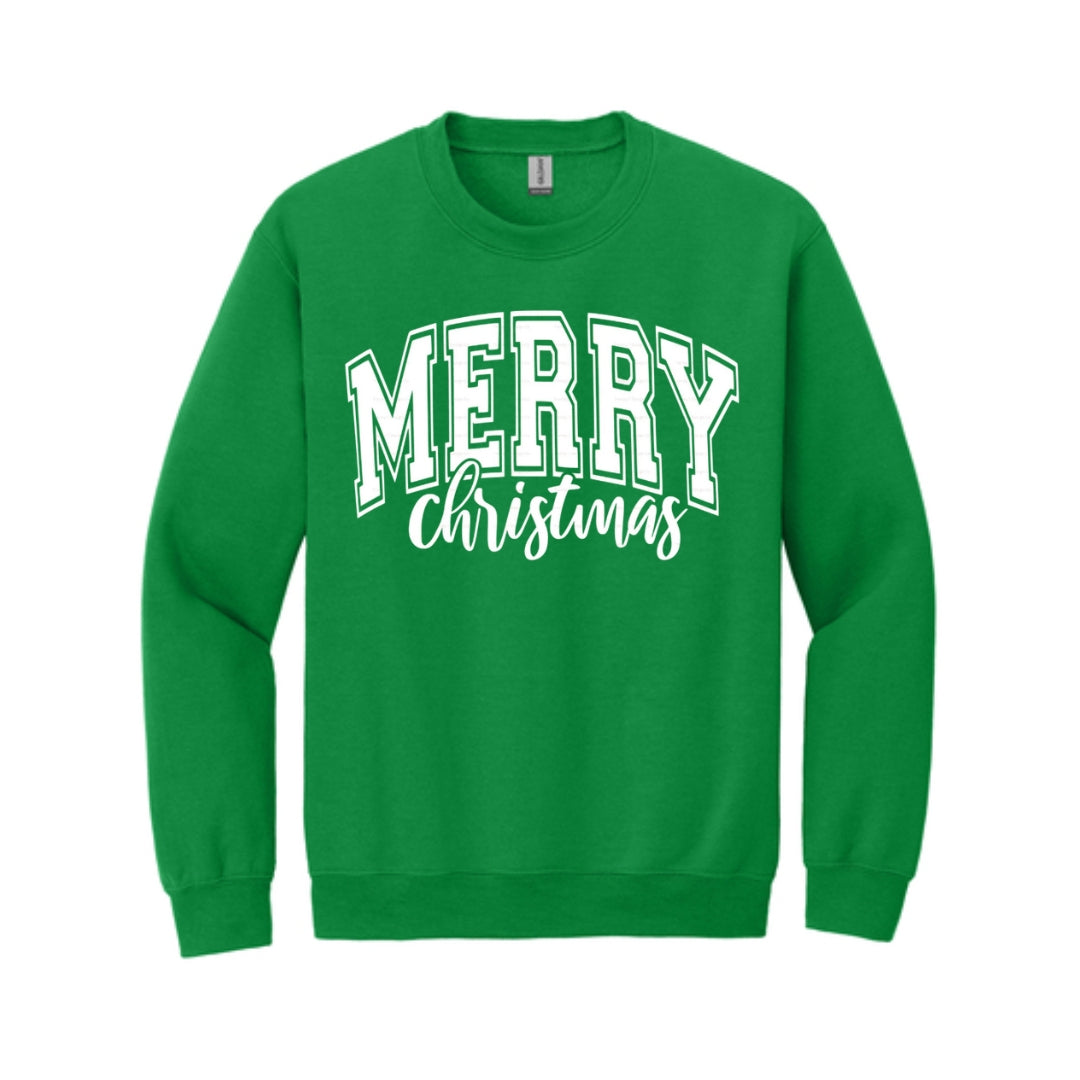 Holiday Crewneck Sweatshirt-“Merry Christmas” Bold Letter Design