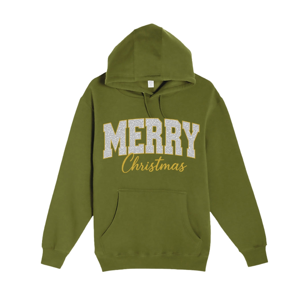 HOLIDAY HOODIE-“Merry Christmas” Glitter Varsity Design
