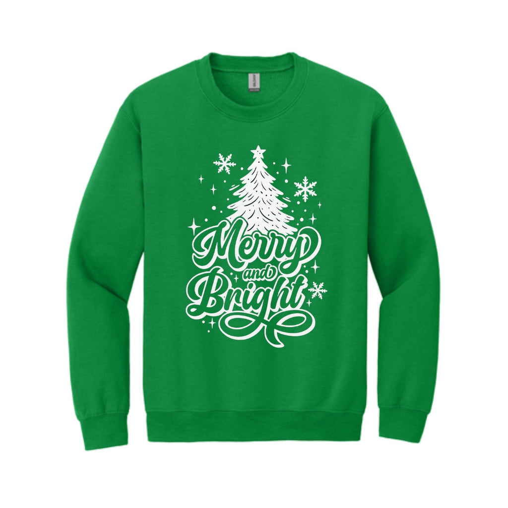 Holiday Crewneck Sweatshirt-“Merry and Bright” Christmas Tree Design