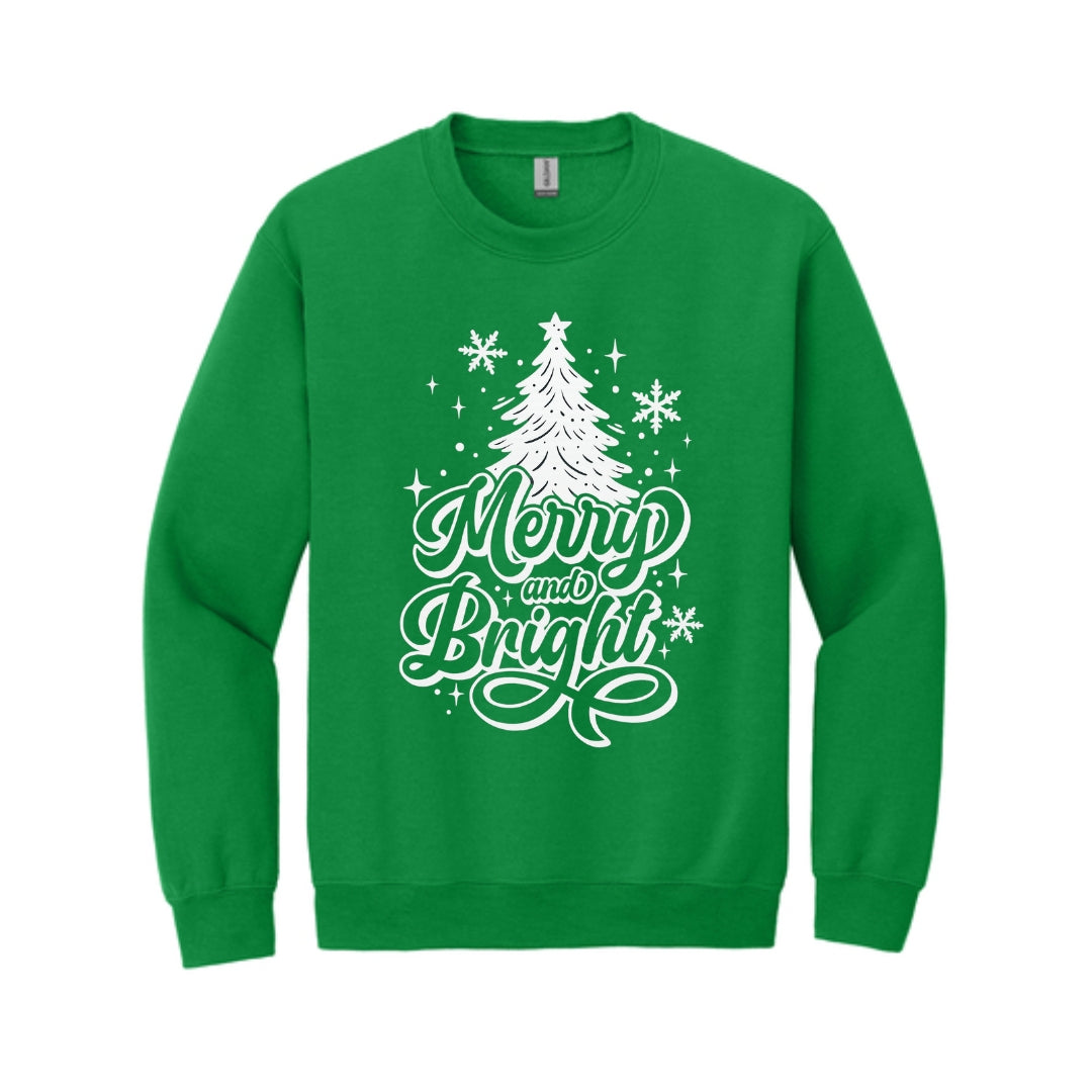 Holiday Crewneck Sweatshirt-“Merry and Bright” Christmas Tree Design