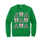 Holiday Crewneck Sweatshirt- Pink Bow Christmas Trees Graphic