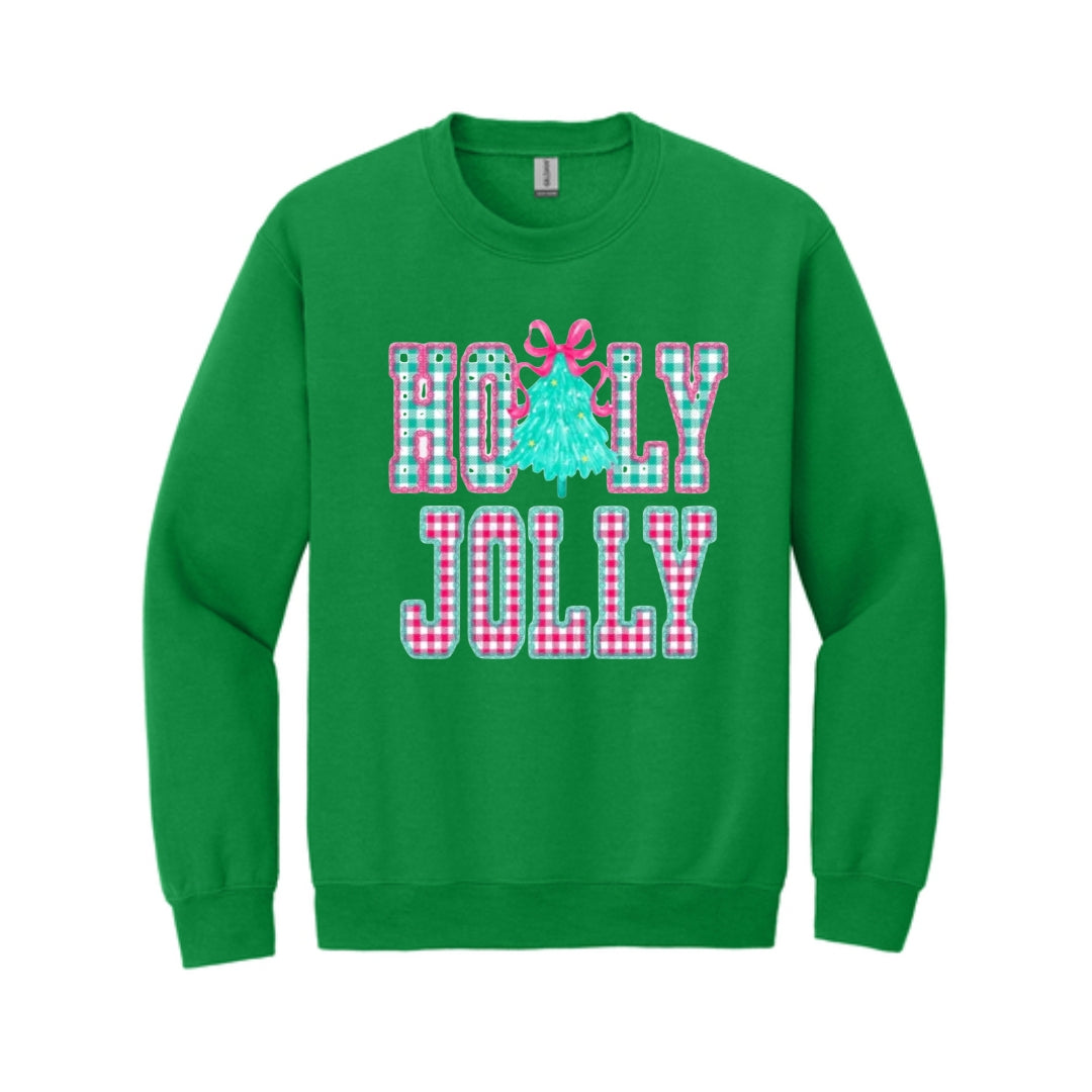 Holiday Crewneck Sweatshirt-Holly Jolly Gingham Christmas