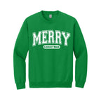 Holiday Crewneck Sweatshirt-Bold “Merry Christmas” Holiday Apparel – Classic Varsity Style Christmas Design