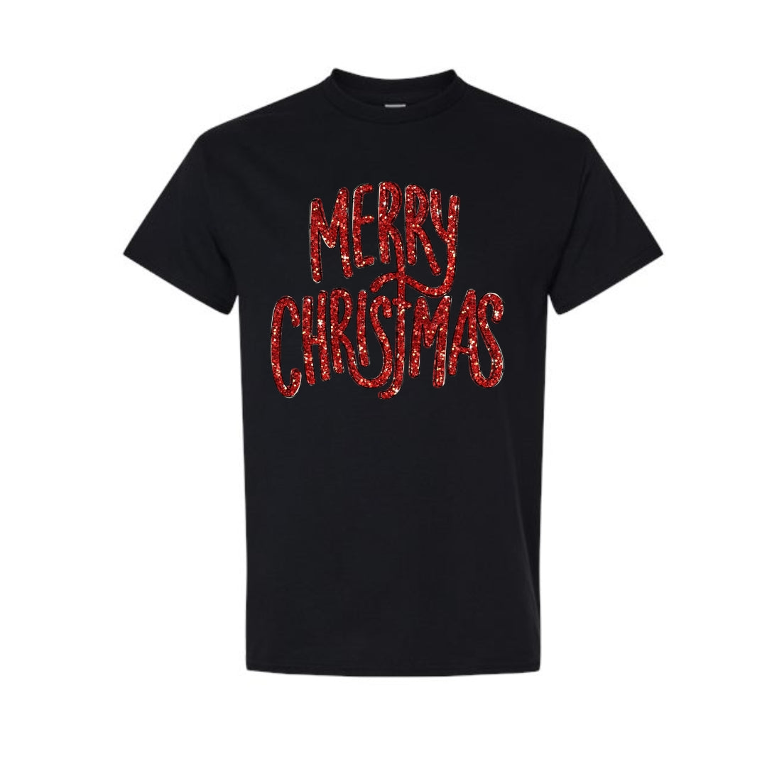 Minimalist Holiday Shirt - “Merry Christmas” Glitter Script Design