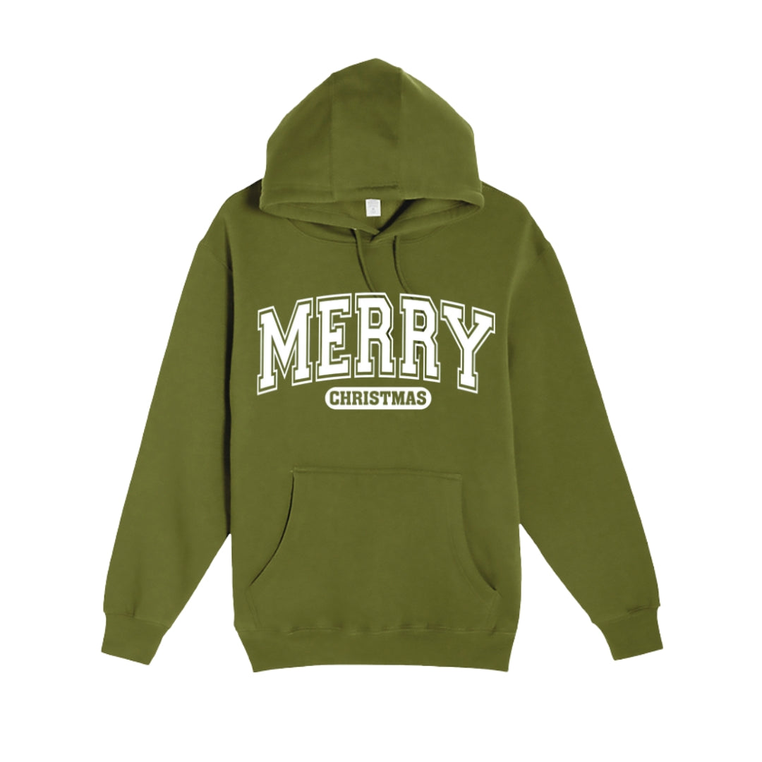 HOLIDAY HOODIE-“Merry Christmas” Holiday Apparel – Classic Varsity Style Christmas Design