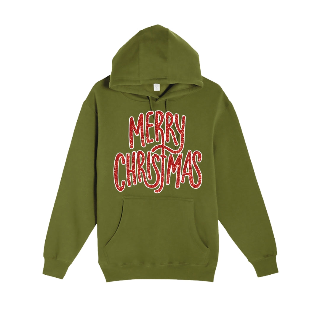 HOLIDAY HOODIE-“Merry Christmas” Glitter Script Design