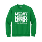 Holiday Crewneck Sweatshirt- Merry Merry Merry Christmas Graphic