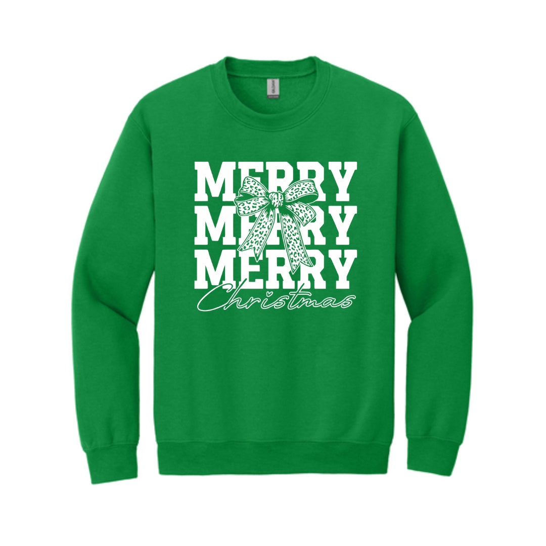 Holiday Crewneck Sweatshirt- Merry Merry Merry Christmas Graphic