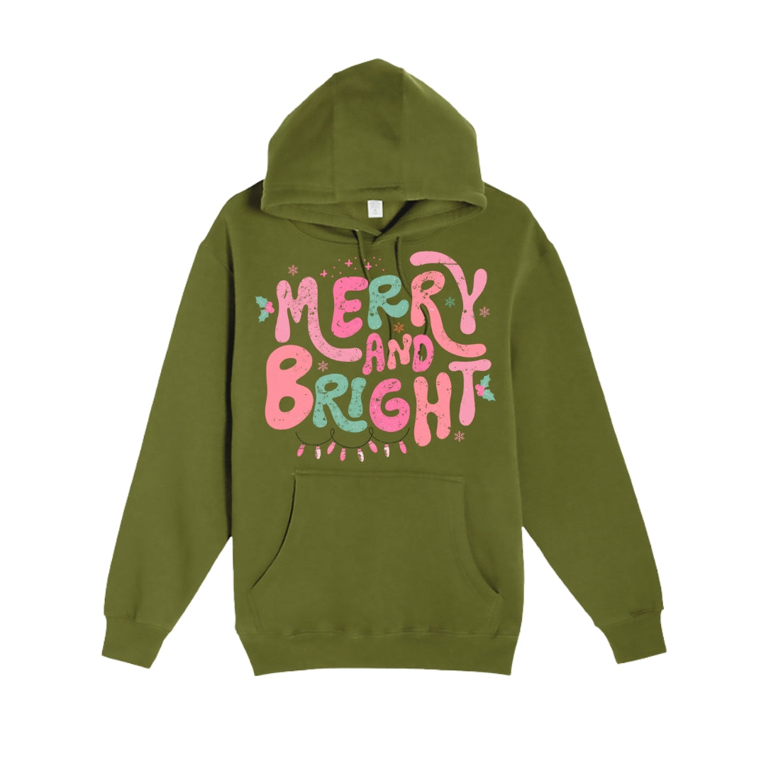 HOLIDAY HOODIE- Merry and Bright Pastel Christmas Graphic