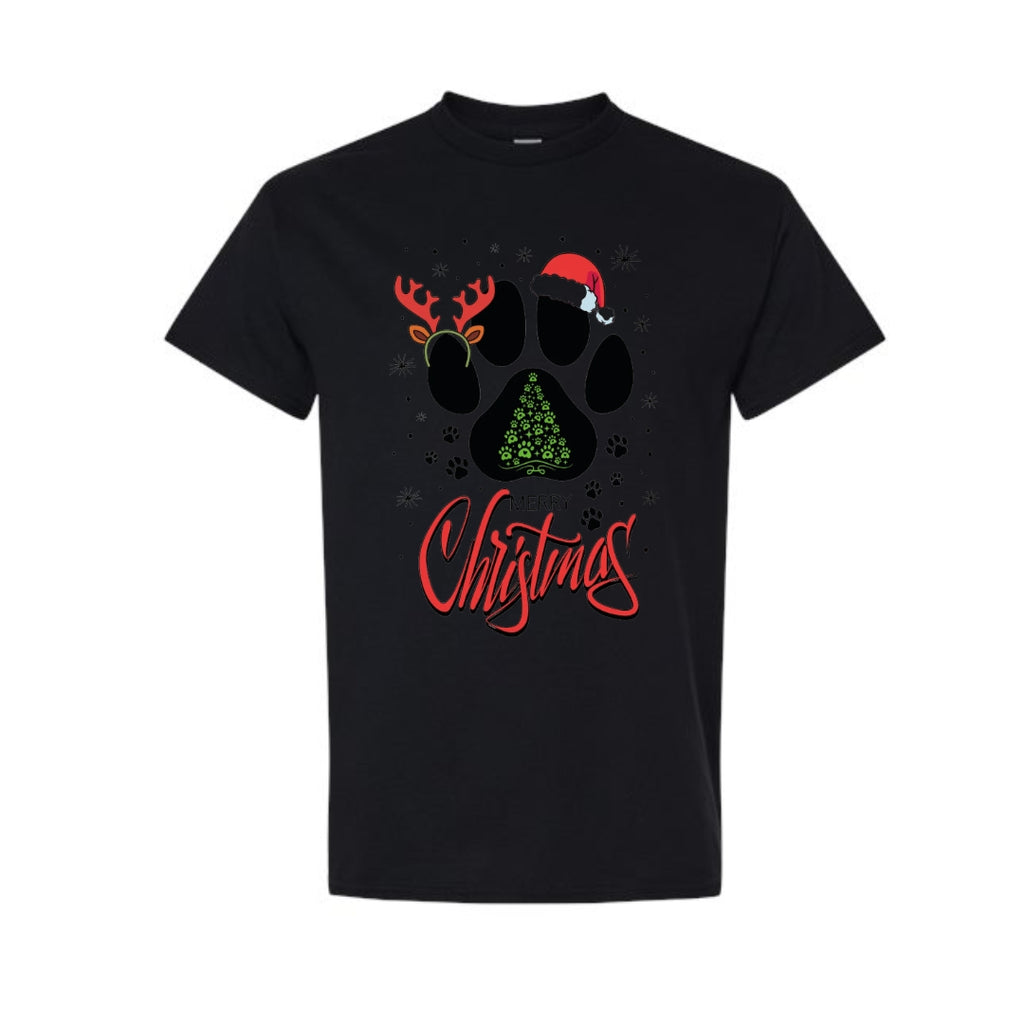 Merry & Furry Tees: Merry Christmas Paw Print Holiday Apparel – Festive Pet Lover Christmas Design