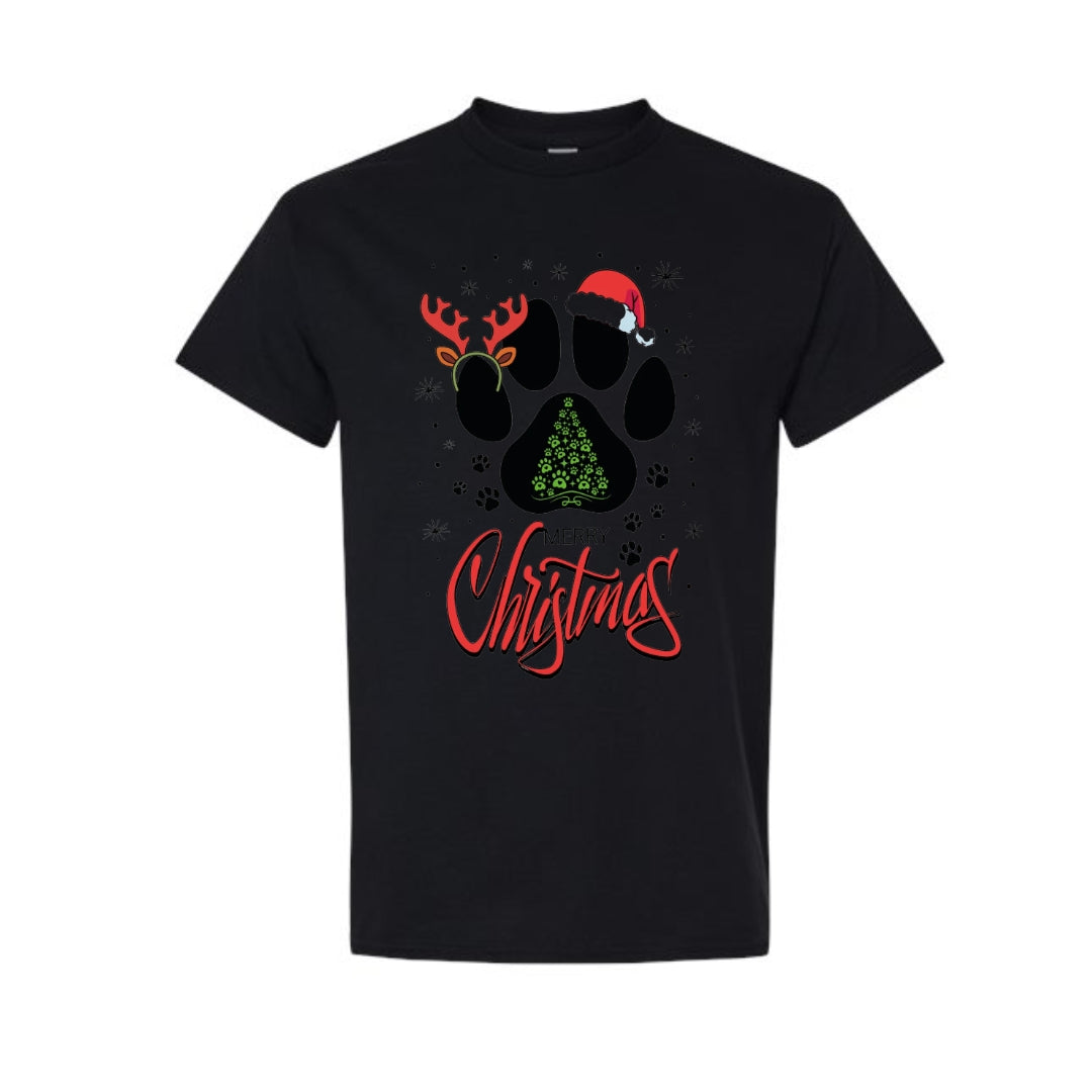 Merry & Furry Tees: Merry Christmas Paw Print Holiday Apparel – Festive Pet Lover Christmas Design