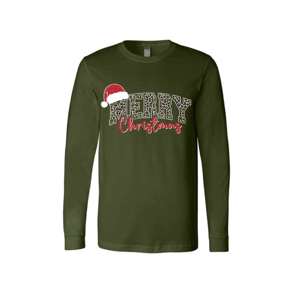 Holiday Long Sleeves-“Merry Christmas” Leopard Santa Design