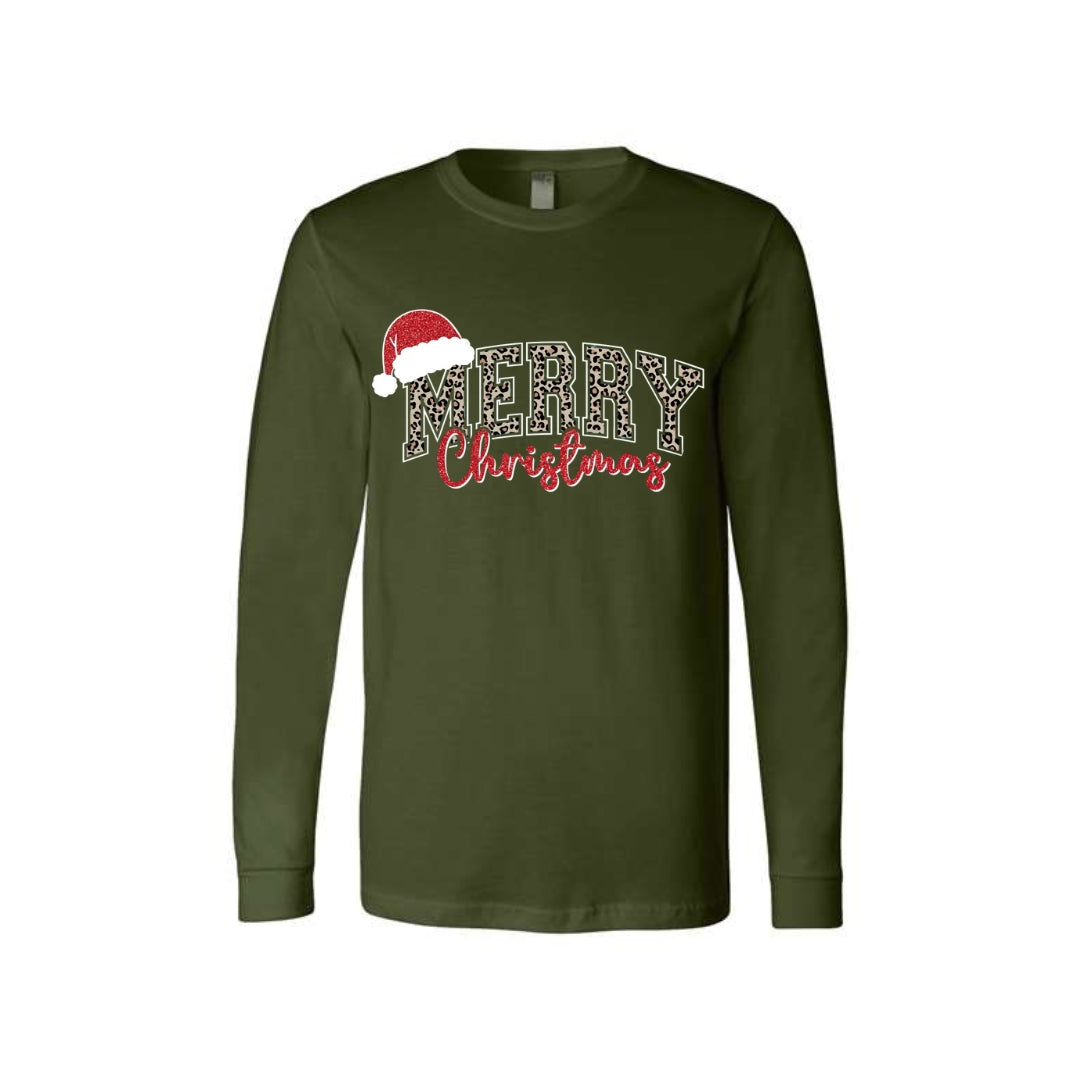 Holiday Long Sleeves-“Merry Christmas” Leopard Santa Design
