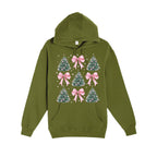 HOLIDAY HOODIE-Pink Bow Christmas Trees Graphic