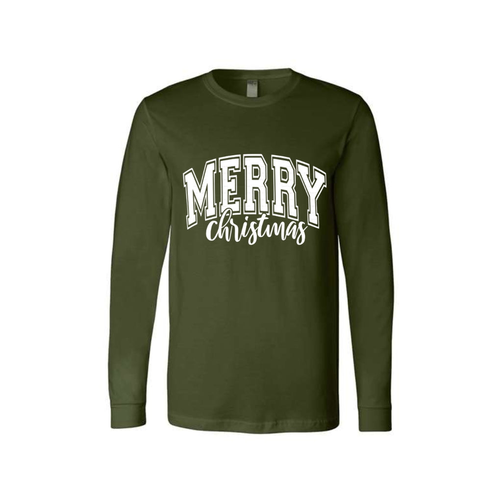 Minimalist Holiday Long Sleeves-Vintage “Merry Christmas” Holiday Apparel – Festive Retro-Inspired Christmas Design