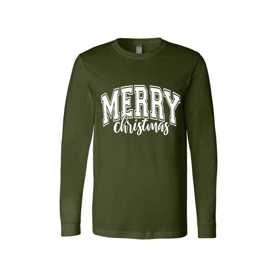 Minimalist Holiday Long Sleeves-Vintage “Merry Christmas” Holiday Apparel – Festive Retro-Inspired Christmas Design
