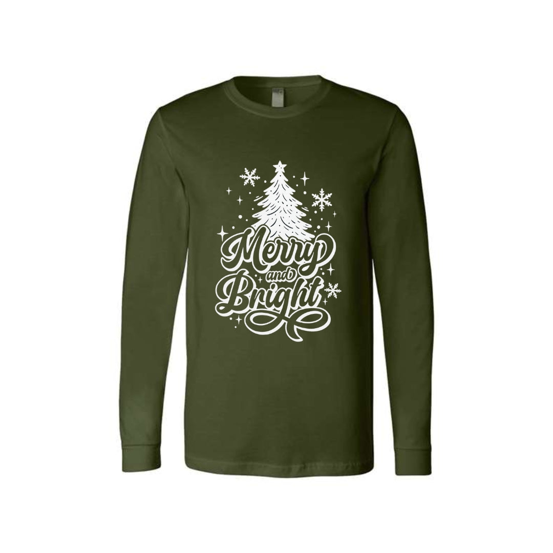 Holiday Long Sleeves- - Merry and Bright” Christmas Tree Design