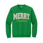 Holiday Crewneck Sweatshirt-“Merry Christmas” Glitter Varsity Design