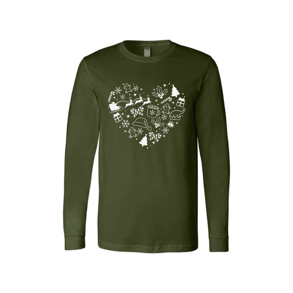 Minimalist Holiday Long Sleeves- Festive Heart Christmas Icons