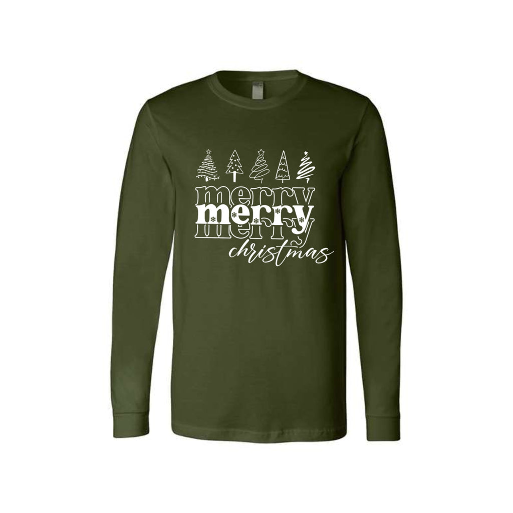Minimalist Holiday Long Sleeves-Merry Merry Christmas Graphic Tee
