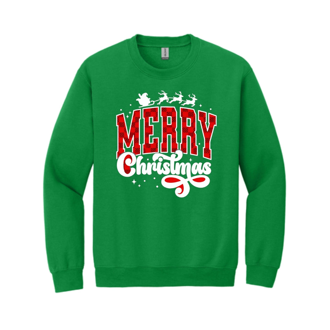 Holiday Crewneck Sweatshirt- Merry Christmas Buffalo Plaid Graphic