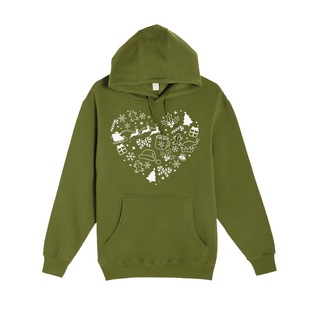 HOLIDAY HOODIE-Festive Heart Christmas Icons