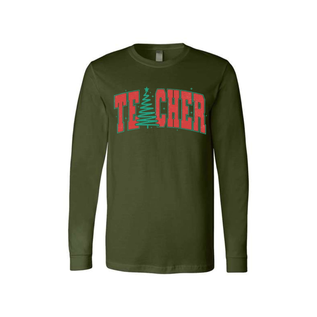 Holiday Long Sleeves- Festive “Teacher” Christmas Apparel – Perfect Holiday Gift for Educators