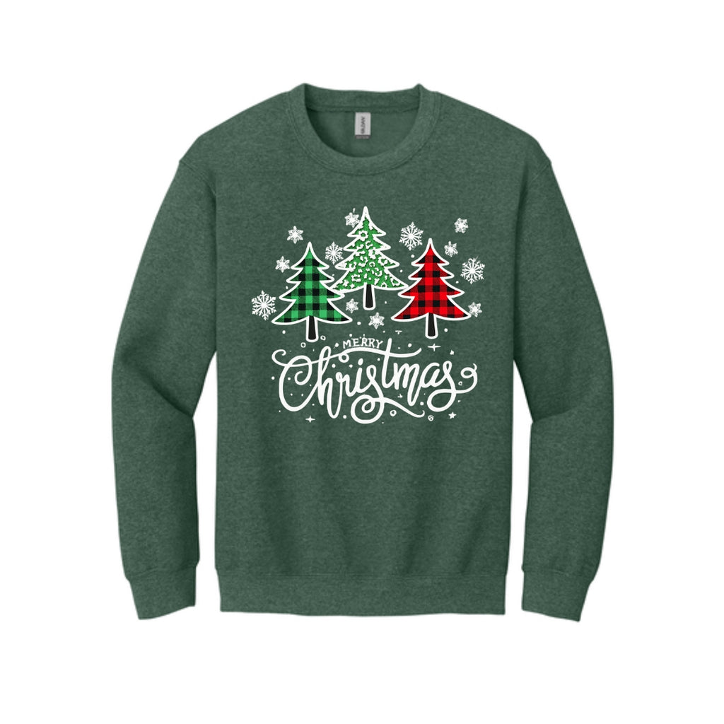 Holiday Crewneck Sweatshirt-Merry Christmas 3 Graphic Trees