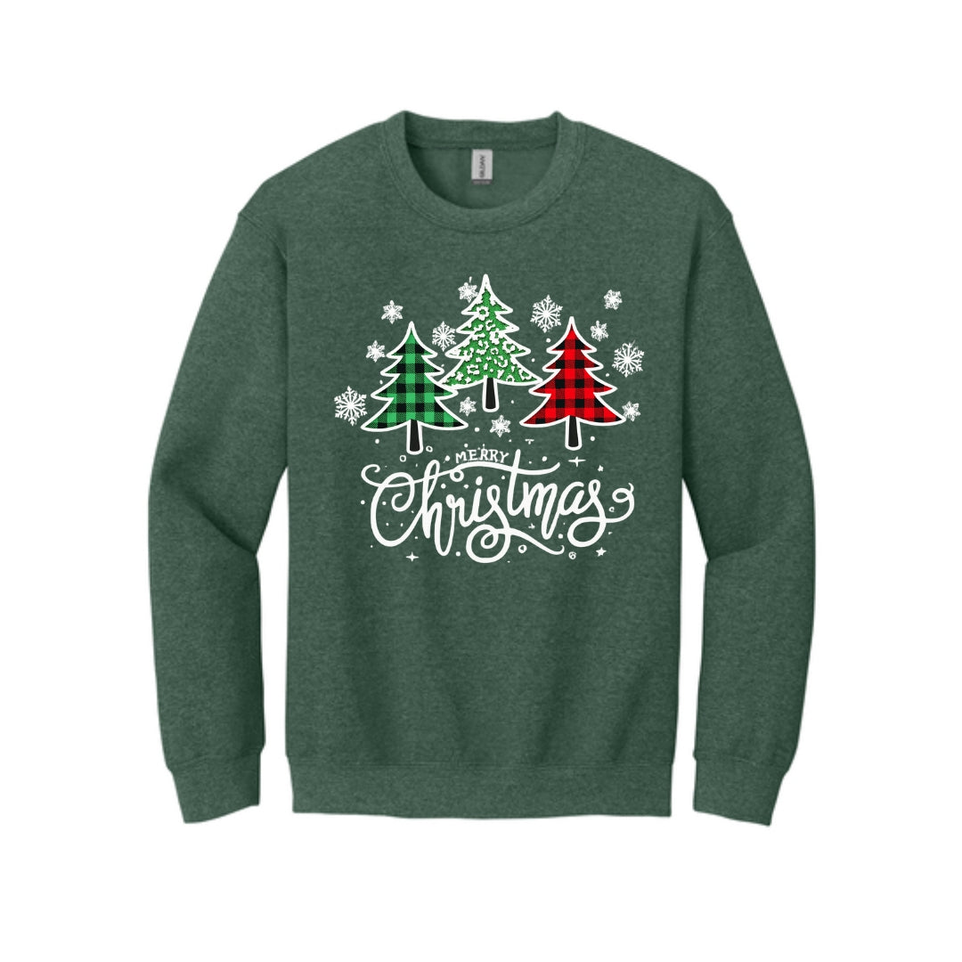 Holiday Crewneck Sweatshirt-Merry Christmas 3 Graphic Trees
