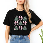 Holiday Shirt -Pink Bow Christmas Trees Graphic