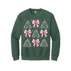Holiday Crewneck Sweatshirt- Pink Bow Christmas Trees Graphic