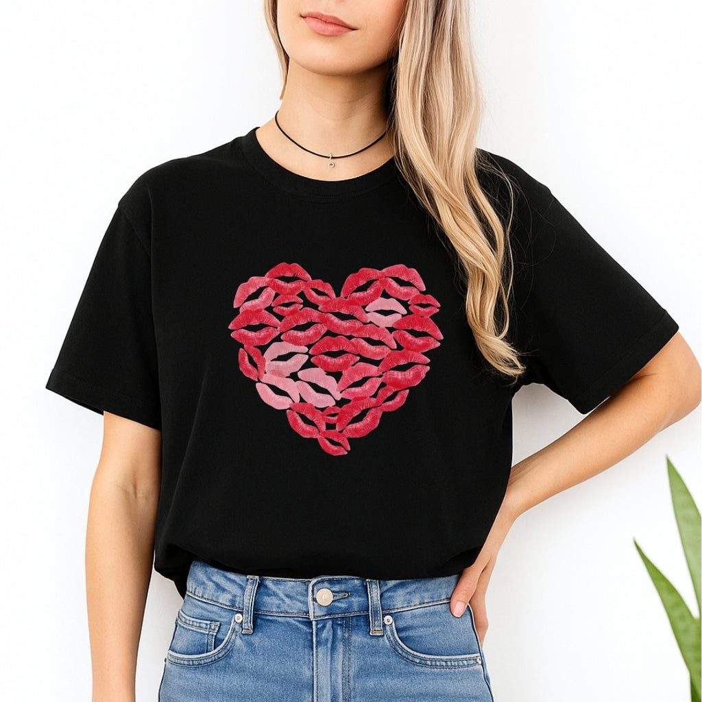 Kiss Me Valentine Heart Sweatshirt & Tee – Lip Print Love Design