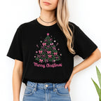 Holiday Shirt -Merry Christmas Pink Bow Tree Graphic
