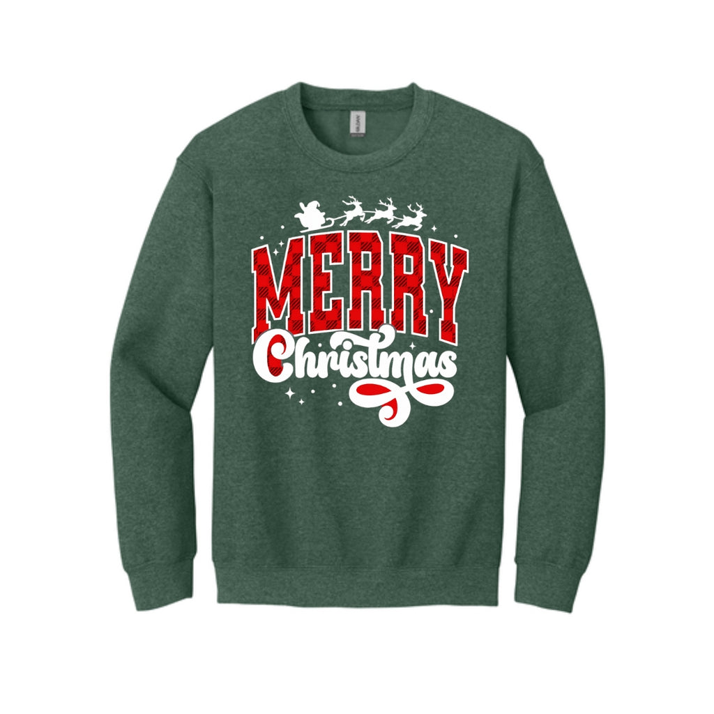 Holiday Crewneck Sweatshirt- Merry Christmas Buffalo Plaid Graphic