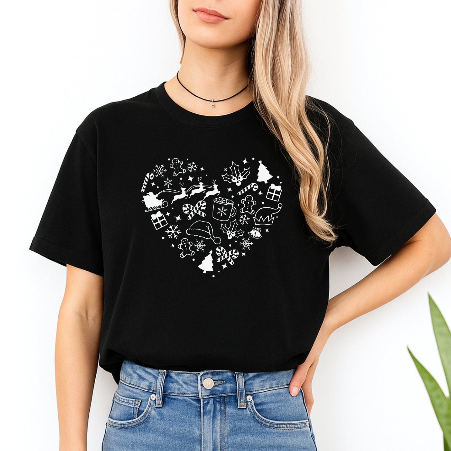 Minimalist Holiday Shirt - Festive Heart Christmas Icons