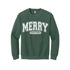Holiday Crewneck Sweatshirt-Bold “Merry Christmas” Holiday Apparel – Classic Varsity Style Christmas Design