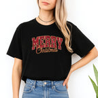 Minimalist Holiday Shirt - “Merry Christmas” Glitter Varsity Design