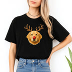 Merry & Furry Tees:Reindeer Golden Retriever Christmas Design – Cute Holiday Dog Graphic