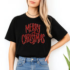 Minimalist Holiday Shirt - “Merry Christmas” Glitter Script Design