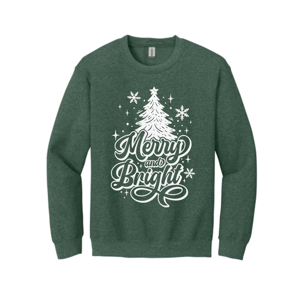 Holiday Crewneck Sweatshirt-“Merry and Bright” Christmas Tree Design