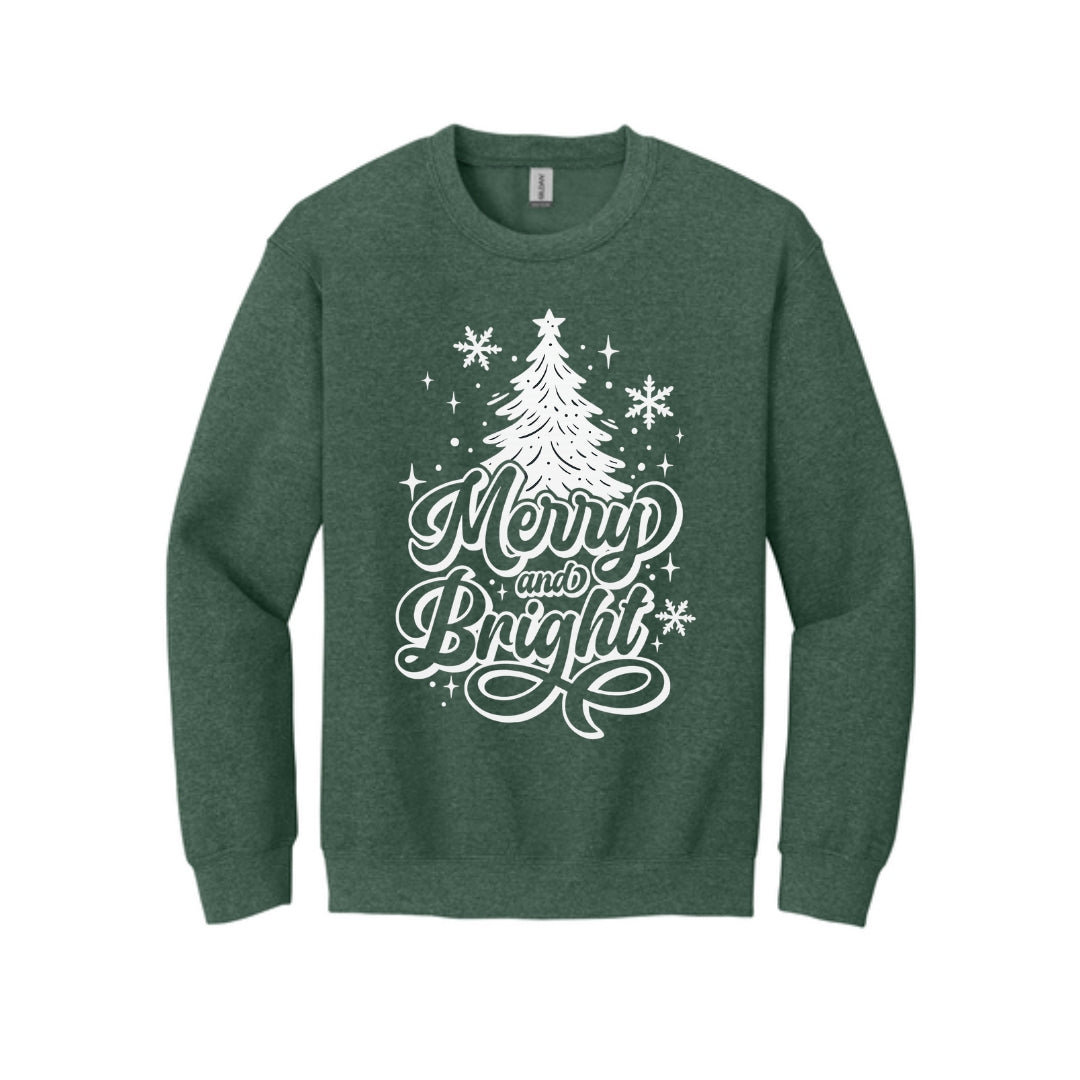 Holiday Crewneck Sweatshirt-“Merry and Bright” Christmas Tree Design