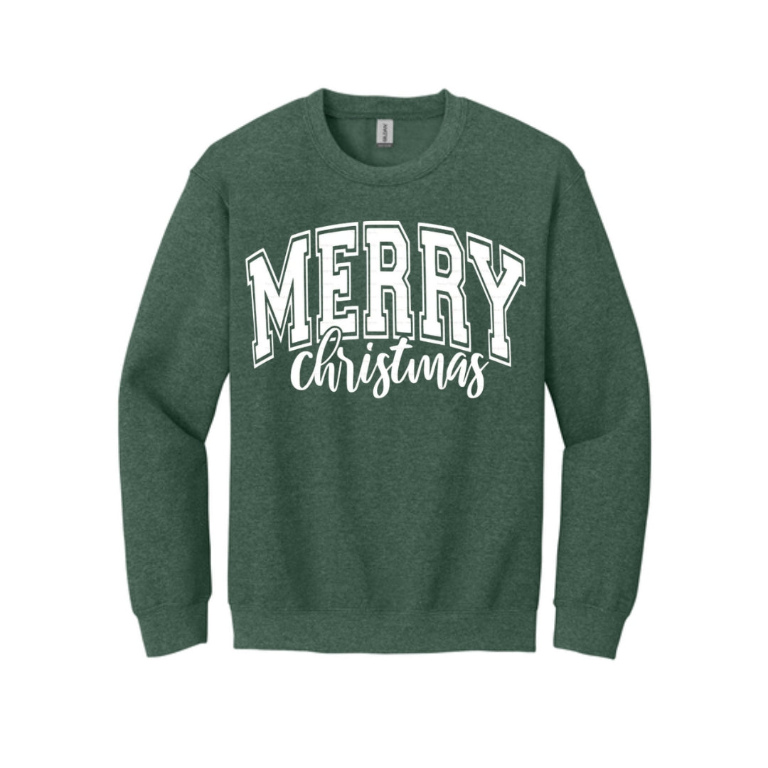 Holiday Crewneck Sweatshirt-“Merry Christmas” Bold Letter Design