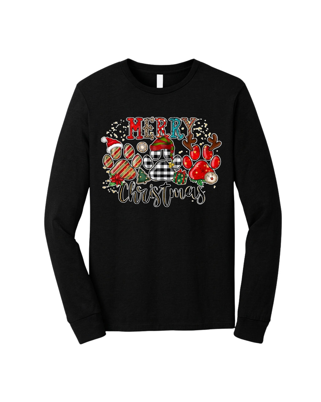 Merry Christmas Paw Print Buffalo Plaid Holiday Apparel – Cute Festive Dog Lover Design