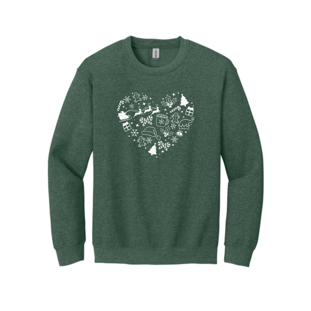 Holiday Crewneck Sweatshirt-Festive Heart Christmas Icons