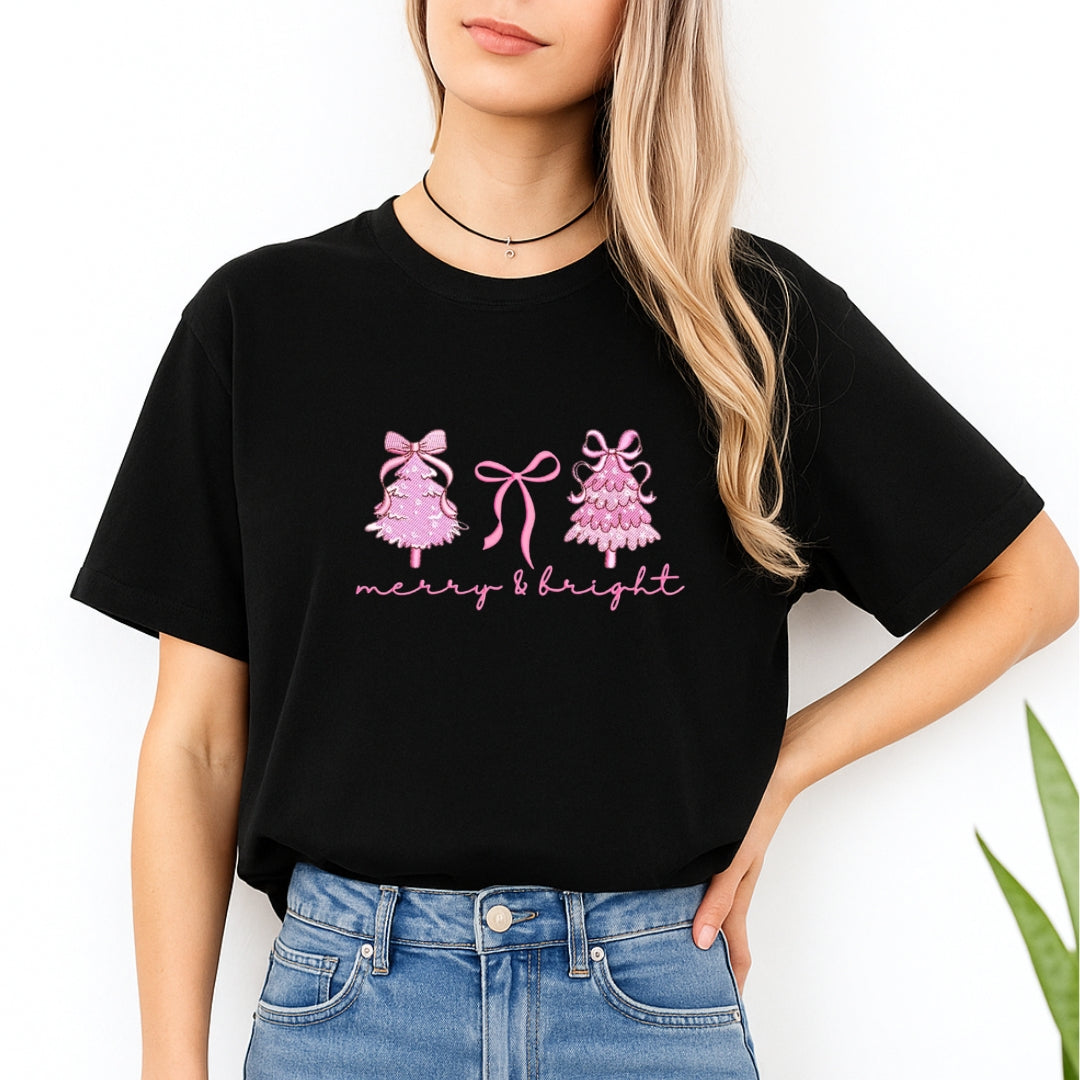 Holiday Shirt - Merry & Bright Pink Christmas Graphic
