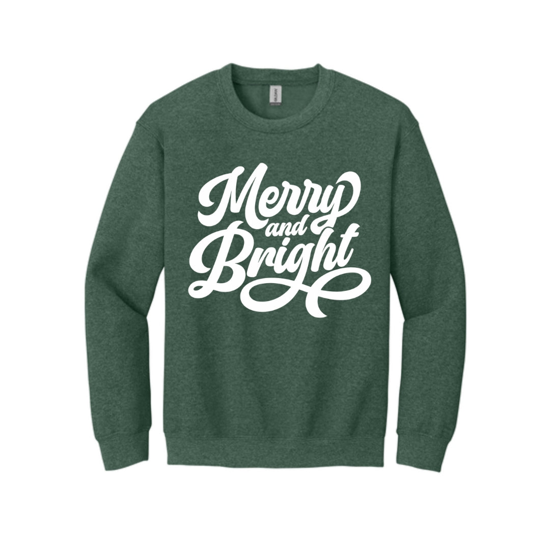 Holiday Crewneck Sweatshirt- Merry and Bright Holiday Graphic