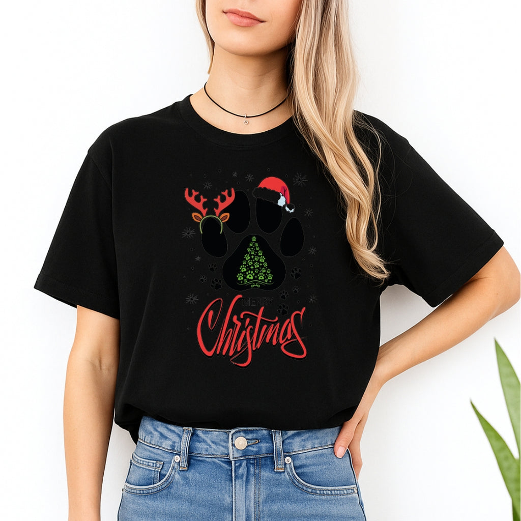 Merry & Furry Tees: Merry Christmas Paw Print Holiday Apparel – Festive Pet Lover Christmas Design