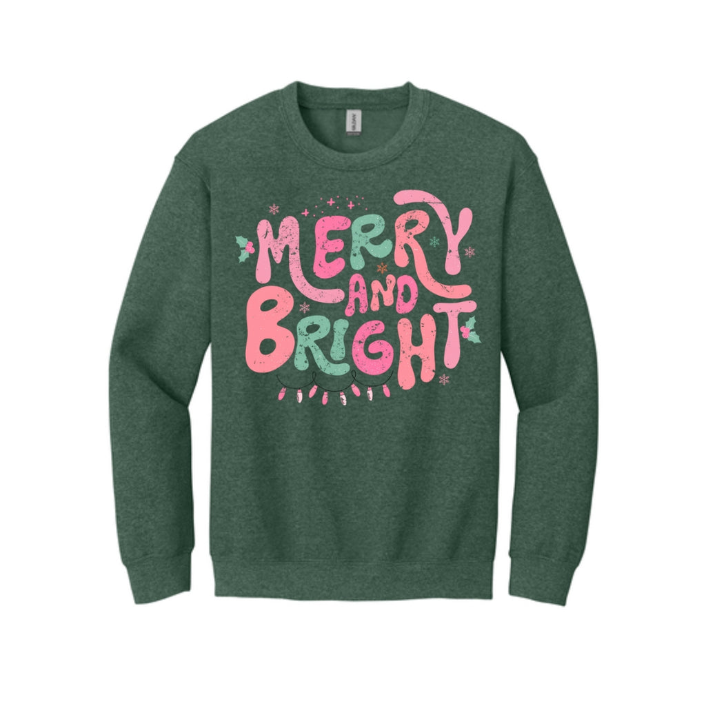 Holiday Crewneck Sweatshirt-  Merry and Bright Pastel Christmas Graphic