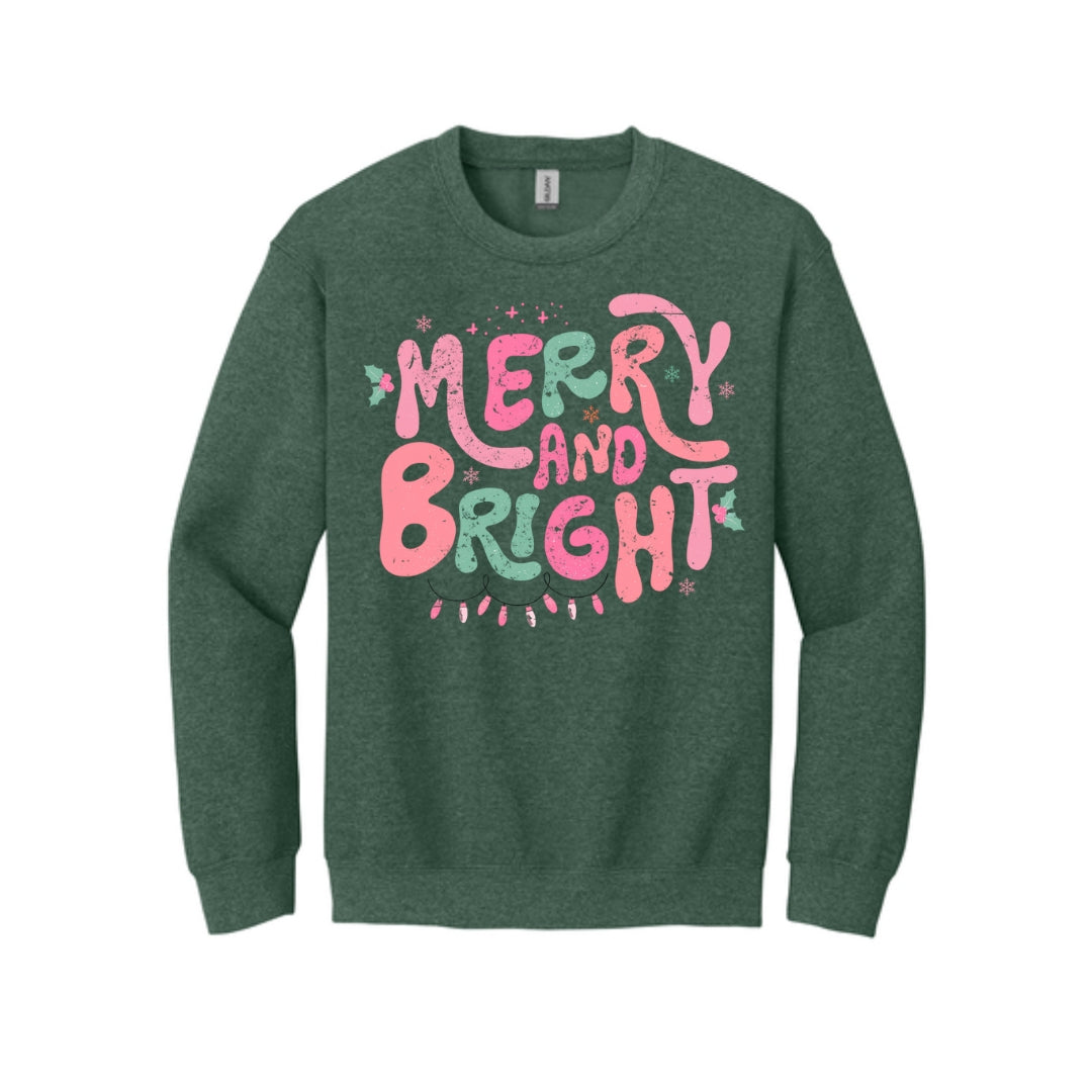 Holiday Crewneck Sweatshirt-  Merry and Bright Pastel Christmas Graphic