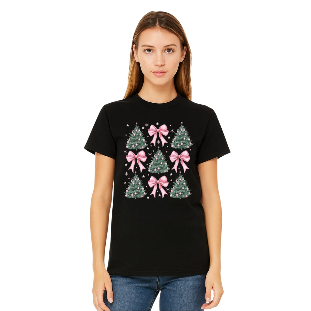 Holiday Shirt -Pink Bow Christmas Trees Graphic
